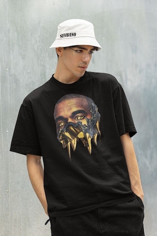 Kanye West Rapper Baskılı Unisex Oversize Rap Tişört Siyah