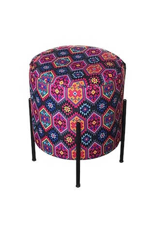 Beymobilya Puf Yuvarlak (Çelik Ayak) (Egzotik Desen)