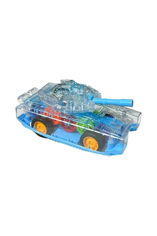 Sürtmeli Şeffaf Işıklı Tank Askeri Araç 15 Cm Mavi Renkli