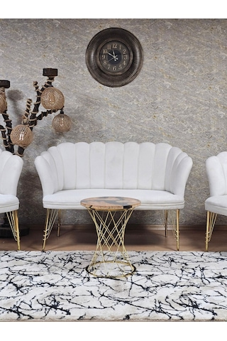 Zafir Gold Kaplama Tel Ayak Papatya Çay Seti Koltuk Takımı , Balkon, Salon, Ofis, Cafe Koltuk Takımı Krem