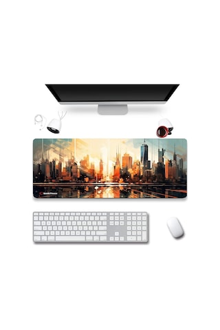 Sonictouch Ultragrand Gün Batımı Metropolis Temalı Gamer Oyuncu Xxl Klavye Mouse Pad 40x90cm Mousepad