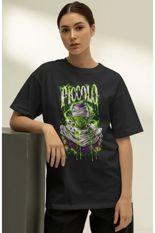 Unisex Oversize Piccolo Dragon Ball Anime Karakter Ön Baskılı Pre Siyah