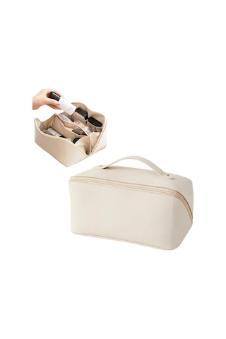 Suofeng Vegan Deri Çift Katlı Bulut Desenli Su Geçirmez Kozmetik Çantası, Geniş Açılışlı Kaliteli Fermuar İle Seyahat Ve Ev Kullanıma Uygun Büyük Kapasiteli Organizer Beyaz