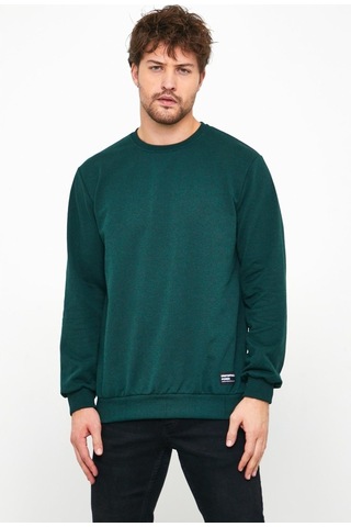 MMetalic Erkek Koyu Yeşil Basic Bisiklet Yaka Sweatshirt