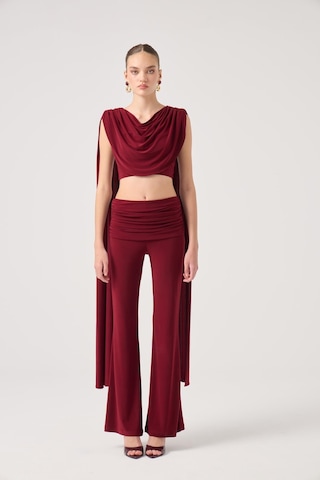 Holly Lolly Şal Detaylı Bluz Ve İspanyol Pantolonlu Finley Takım Bordo