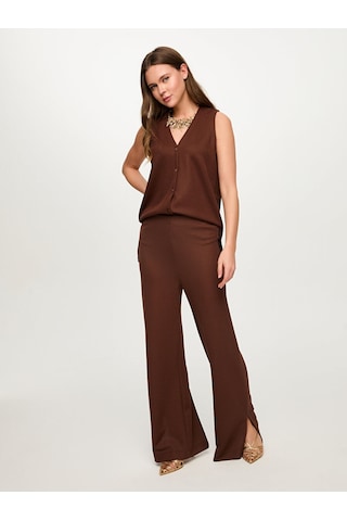 Faik Sönmez Beli Lastikli Triko Görünümlü Wide Leg Fit Pantolon S26pnt032 Us26pnt03230 Kahve