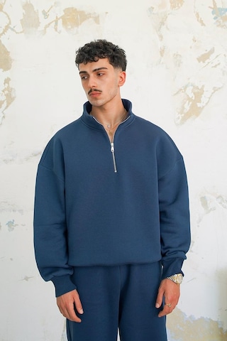 Lacivert Cozy Basic Yarım Fermuar Oversize Sweatshirt Lacivert