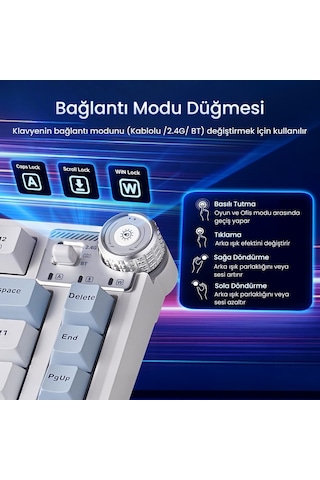 Aula Au75 3 Modlu Mekanik Gaming Kablosuz Klavye Rgb Tkl Hot Swap Star Vector Switch Makrolu Oyuncu Klavyesi Lacivert