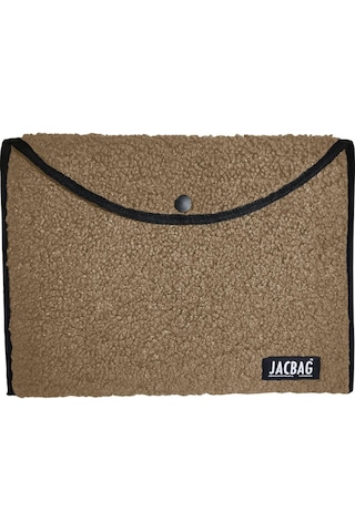 Jacbag Teddy Peluş Bej Çıtçıtlı Kadın Dosya Çanta Kitap Defter Tablet Notebook