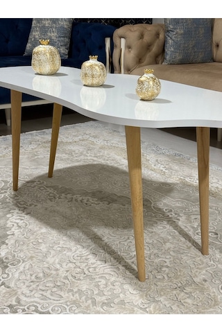 Asimetrik Bulut Model 120x60 Cm Ahşap Oval Ayaklı Beyaz