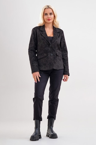 Bold & Young Kadın Baskılı Kadife Blazer Ceket Likralı Pamuklu Kumaş, Astarlı, Çift Cepli Kadife Desenli Siyah