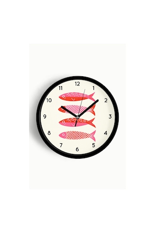 Renkli Balıklar Tasarım Modern Duvar Saati - Çocuk Odası Duvar Saati - 30cm - Önü Camlı Siyah Kasa-jh1172 Siyah