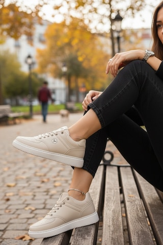 Enoch Suni Deri Beyaz Düz Tabanlı Erkek Casual Sneaker Ayakkabı Bej