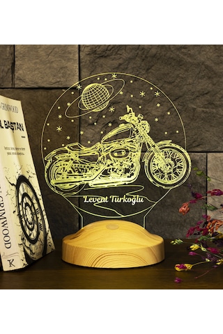 Chopper Motosiklet, Motor Hayranlarına İsimli Hediye, Motosiklet Hediyesi Kişiye Özel 3 Boyutlu Led Lamba