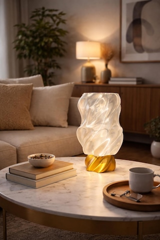 Neolab Aura Serisi Gold Tabanlı Modern Tasarım Buzlu Cam Efektli Dekoratif Masa Lambası Çok Renkli