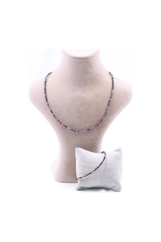 Safir Ve Yakut Taşlı Doğal Taş Kolye Bileklik Seti Fasetli Kesim 2-3 Mm Çok Renkli