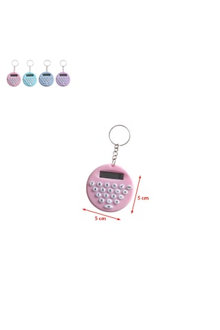 Pembe Yuvarlak Mini 8 Haneli Hesap Makinesi Anahtarlık 1 Adet Ebat: 5 CM x 5 CM