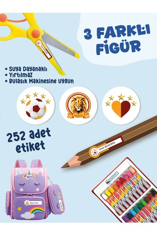 Okul Etiketi Kalem Defter Etiketi Sarı Kırmızı Takım Temalı Özel İsim Yazılabilen Etiket - 252adet