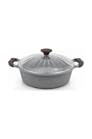 Oms Collection - Biogranit Ağır Döküm 30x8 Cm - 5,30 Litre Basık Tencere 3632 - Gri