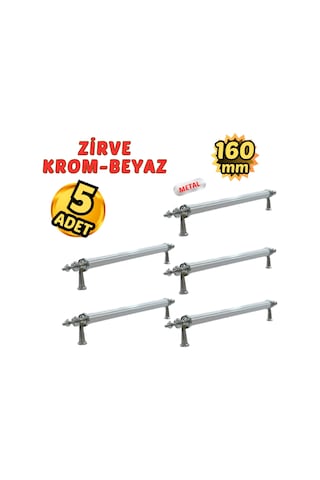 5 Adet Metal Zirve Mobilya Çekmece Dolap Kulpu Krom-beyaz 160mm Krom - Beyaz