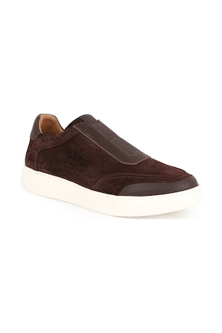 Libero Erkek Sneaker Ayakkabı Hakiki Süet Deri Slip-on Bağcıksız Monogram Logolu Hafif Kalın Eva Taban L5966 Kahve