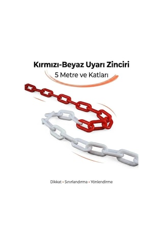 Kırmızı Beyaz Plastik Zincir ,duba Zinciri,emniyet Zinciri 8 Mm 5 Metre