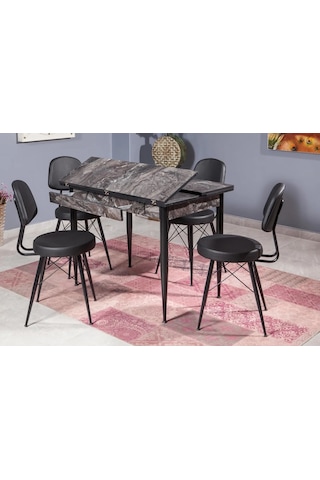 Kartal Dikdörtgen Masa, Eyfel Sandalye, Siyah 100x65 Siyah