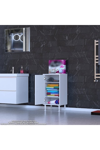 Modilayn Söke Küçük Alanlar İçin Akıllı Çözümler 35x75x32,5 Cm Lik 1 Kapaklı 3 Göz Raf Dolap Beyaz