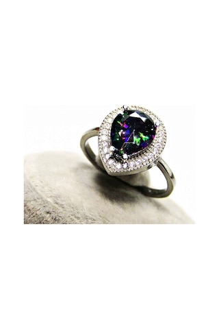 Lilahgümüştr Gümüş Mistik Topaz Taşlı Damla Kadın Yüzük
