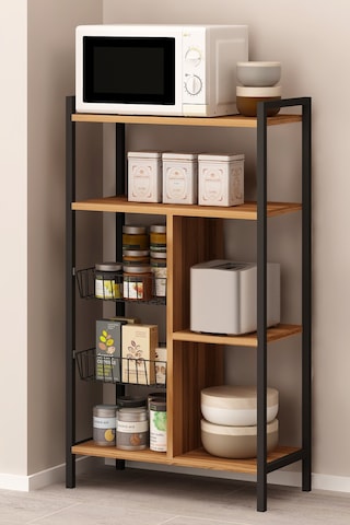 ELİSON TEL SEPETLİ ÇOK AMAÇLI MUTFAK DOLABI, SİYAH METAL AYAKLI SEPETLİ ÇOK AMAÇLI DOLAP
