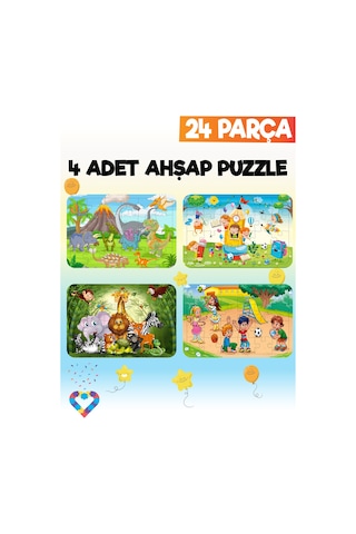 Ahşap Çocuk Puzzle 24 Parça 4 Adet-3