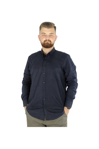 Mode Xl Büyük Beden Erkek Keten Cepli Gömlek 20386 Lacivert 001