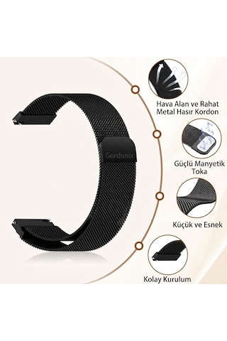 Huawei Watch Gt 4 / Gt 5 / Gt 6 41mm Ve Gt 5 Pro 42mm İle Uyumlu 18mm Hasır Metal Kordon Milanese Mıknatıslı Kayış
