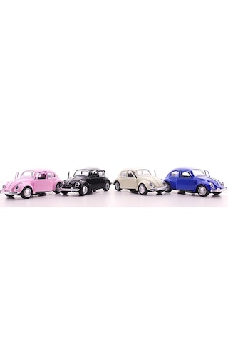 Mobgift 4'lü Set Beyaz Pembe Siyah Lacivert Metal Vosvos Araba Bü