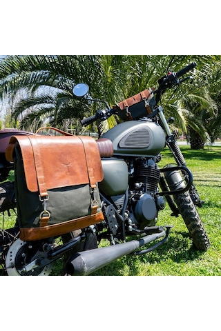 Tr Motorsiklet Çantası, Motorsiklet Yan Çantası, Deri Çanta, Geçme Kilitli Yeşil Genel