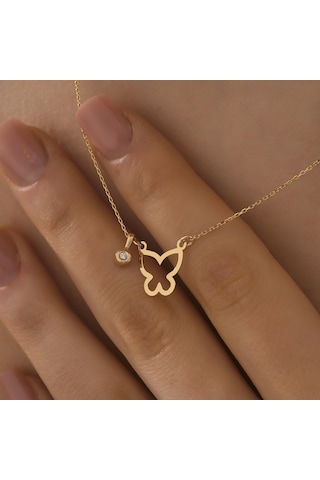 Sefa Gold 14 Ayar Altın Pırlantalı Kelebek Kolye