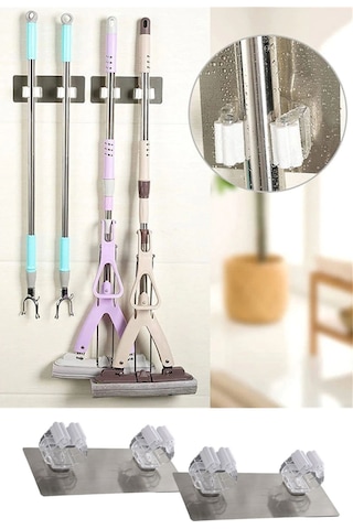Mcg Pratik Organizer 4lü Yapışkanlı Fırça Paspas Mop Fırça Sabitleyici Ergonomik Alet Aparatı