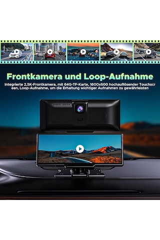 Kablosuz Carplay Ve Android Auto, Ön Dashcam'li Araba Stereo, Bluetooth 5.0/gps/fm/aux/mirror Link/64g Tf Card İle Taşınabilir Carplay 9.26 İnç Full Hd Dokunmatik Ekran Monitör Sku: Smg8690010069238