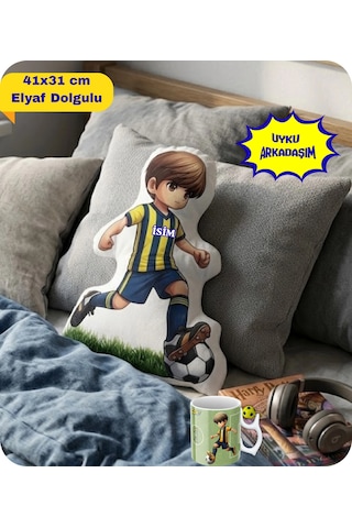 Sarı Lacivert Futbol Kupa Taraftar Yastık Kombin Taraftar Uyku Arkadaşı İkili Set Hediye Hediye Paketi-Hediye Paketi