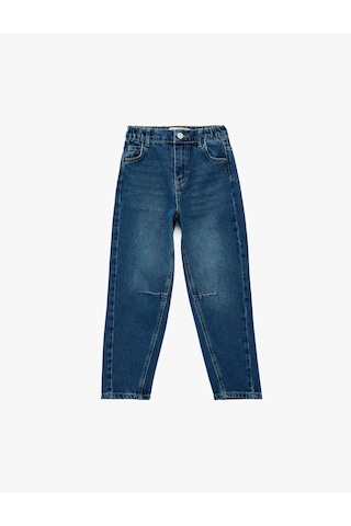 Koton Pamuklu Cepli Beli Lastikli Rahat Kesim Denim Pantolon Orta İndigo 6skb40051td