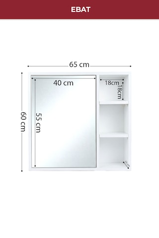Aynalı, Açık Raflı, Bas-aç Kapaklı Banyo Dolabı 5980 Beyaz