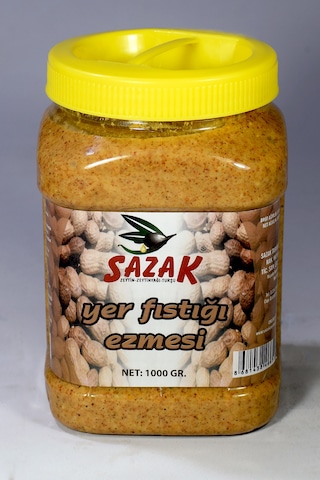 Sazak Şekersiz %100 Doğal Katkısız Fıstık Parçacıklı Fıstık Ezmesi 1 KG