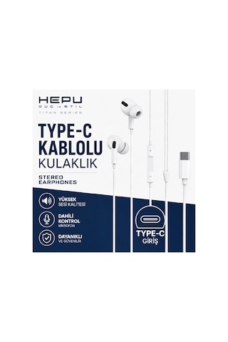 Poco X7 Pro İle Uyumlu Silikonlu Type C Titan Serisi Kablolu Kulaklık 1.2m Süper Bass Tk-01