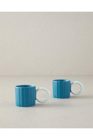 English Home Angled New Bone China 2 Parça 2 Kişilik Kahve Fincan Takımı 90 Ml Turkuaz Turkuaz