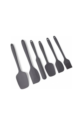 Silikon Mutfak Yardımcısı, 6 Adet Silikon Spatula, Çorba Kaşığı, Fırın Fırçası, Spatula, Isıya Dayanıklı Ve Yapışmaz, Paslanmaz Çelik Ve Dikişsiz Tek Parça Tasarım Siyah-gri-kırmızı Gri 0