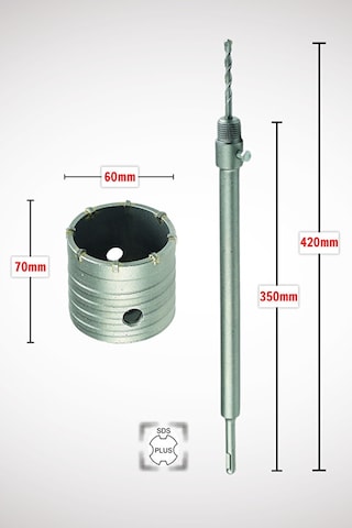 60mm Beton Duvar Delme Panç + Sds-plus 350mm Uzun Adaptörlü