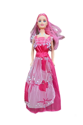 Pembe Saçlı Elbiseli Manken Tekli Bebek 25 Cm 25 Cm Elbiseli