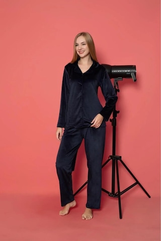 Charme Kadın Kışlık Gömlek Yaka Kadife Pijama Takımı P301/515- 1 Adet Koyu Lacivert