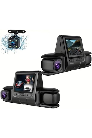 Araç Kamera Dash Cam Glr-007 Ön Arka Ve Araç İçi 3 Kamera Dvr 3 İnç Ekran 1080p Hd Araba Kamera