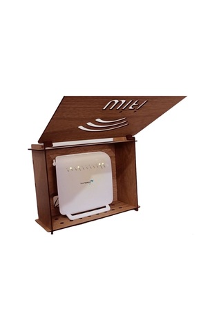 Modem Saklama Kutusu - 25x18x9 Cm Dekoratif Ahşap Modem Saklama Kutusu Modem Rafı Meşe Kahverengi